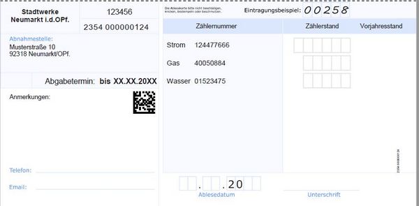 Muster Ablesekarte ohne Datum