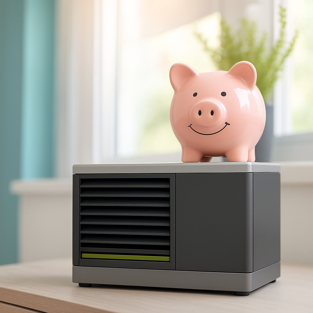 Sparschwein steht auf einer Wärmepumpe - Stadtwerke Neumarkt