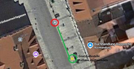 Ersatzhaltestelle Rathaus neben Buchhandlung Rupprecht