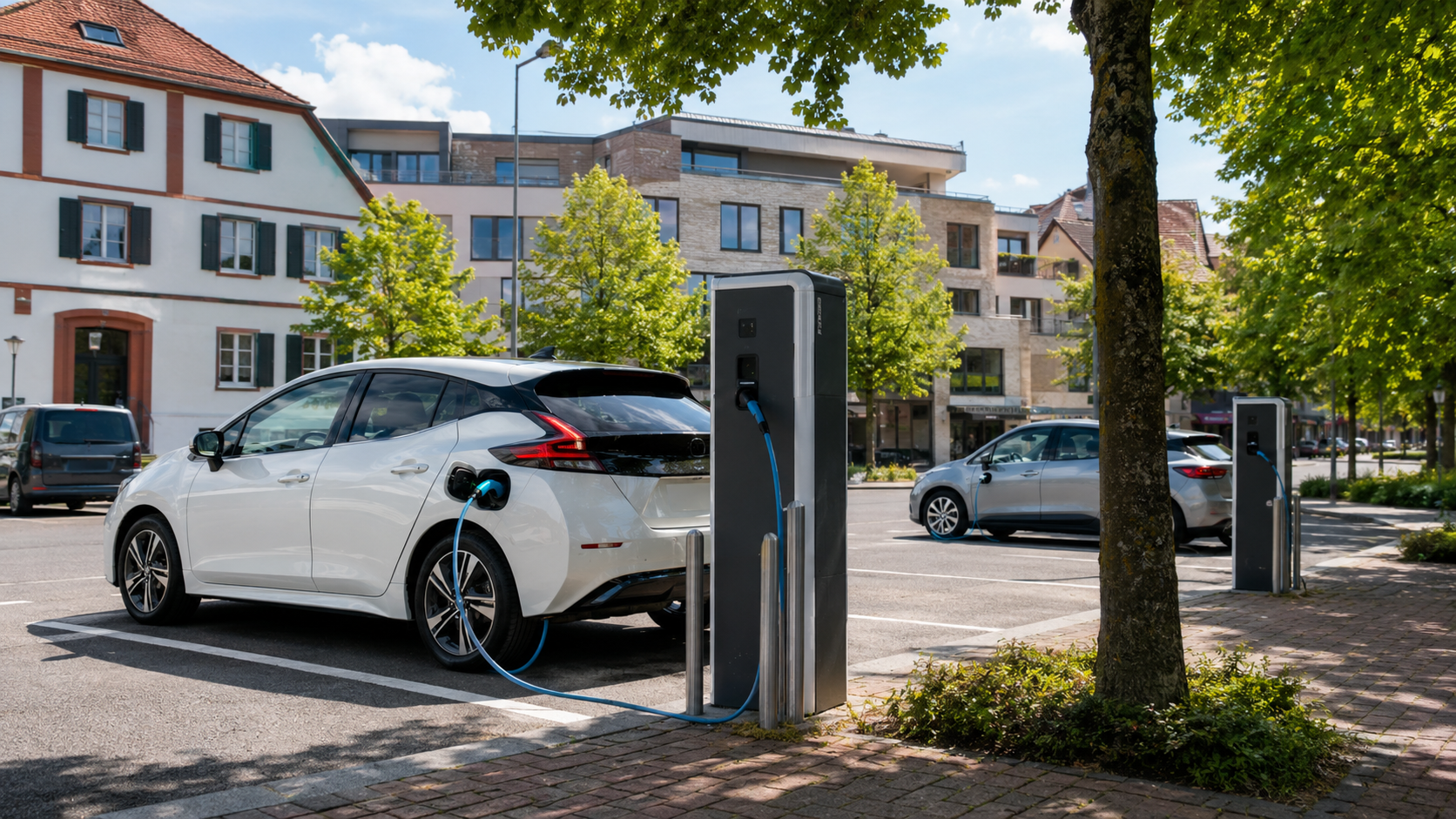 Öffentliche Ladesäule mit Autos